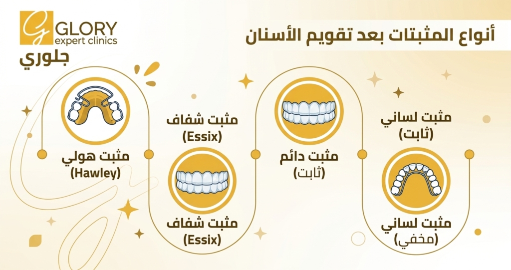 انواع المثبتات بعد تقويم الاسنان